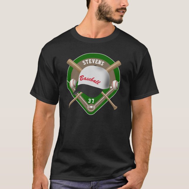 Schwarz| Name des White Baseball Diamant Players T-Shirt (Vorderseite)