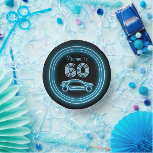 Schwarz-Neon-Blau-Auto mit Party für männliche Gäs Pappteller
