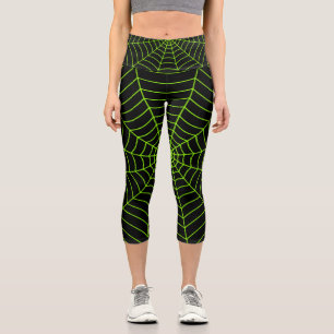 Schwarz-Neon-Grün-Spinnennetz Halloween-Muster Capri Leggings