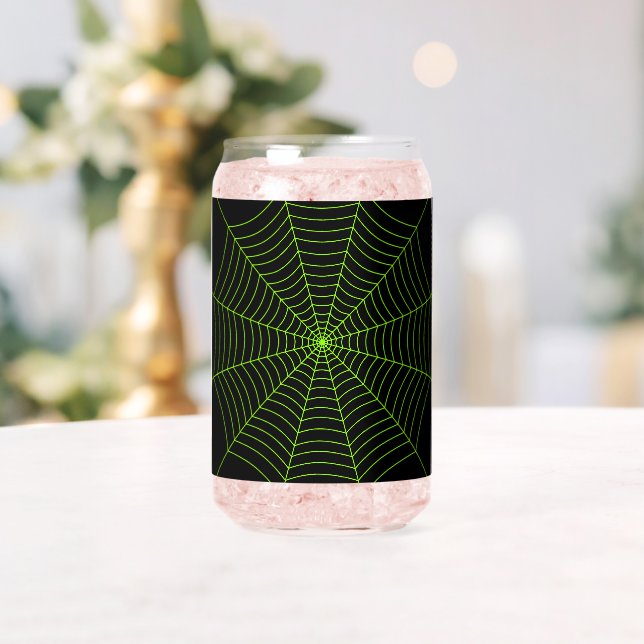Schwarz-Neon-Grün-Spinnennetz Halloween-Muster Dosenglas (Insitu (Hochzeit))