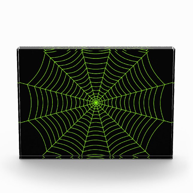 Schwarz-Neon-Grün-Spinnennetz Halloween-Muster Fotoblock (Vorderseite)