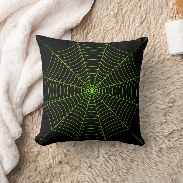 Schwarz-Neon-Grün-Spinnennetz Halloween-Muster Kissen (Decke)