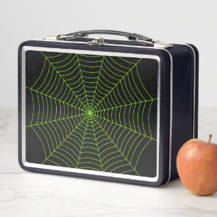 Schwarz-Neon-Grün-Spinnennetz Halloween-Muster Metall Brotdose