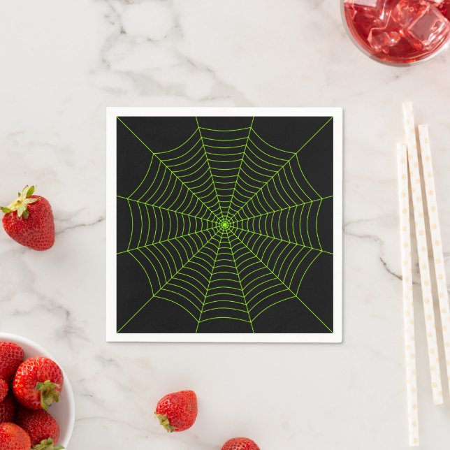 Schwarz-Neon-Grün-Spinnennetz Halloween-Muster Serviette (Beispiel)