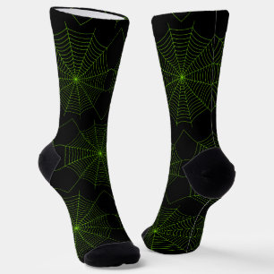 Schwarz-Neon-Grün-Spinnennetz Halloween-Muster Socken
