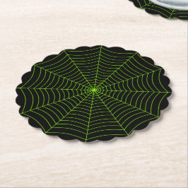 Schwarz-Neon-Grün-Spinnennetz Halloween-Muster Untersetzer