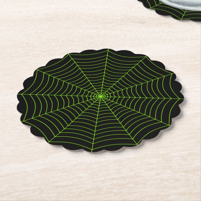 Schwarz-Neon-Grün-Spinnennetz Halloween-Muster Untersetzer (angewinkelt)