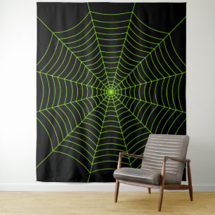 Schwarz-Neon-Grün-Spinnennetz Halloween-Muster Wandteppich