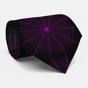 Schwarz-Neon-Rosa-Spinnennetz Halloween-Muster Krawatte