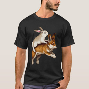 Schwarz Normalrabbit Reiten eines Shiba Whimsical T-Shirt