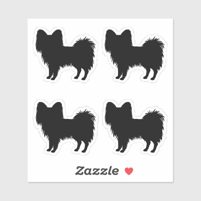 Schwarz (oder andere Silhouette) Papillon Dog Aufkleber (Blatt)