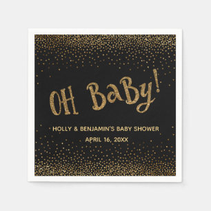 Schwarz "Oh Baby!" Gold Glitter Konfetti Namen, Da Serviette