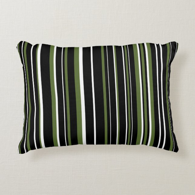 Schwarz, Olive Green und White Barcode Strip Dekokissen (Vorderseite)