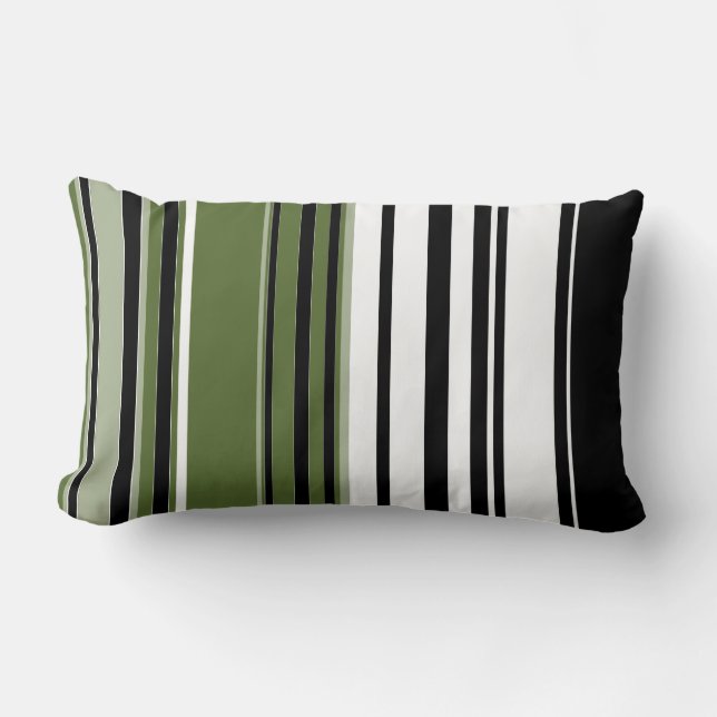 Schwarz, Olive, weiße Retro Streifen Art Design Lendenkissen (Vorderseite)