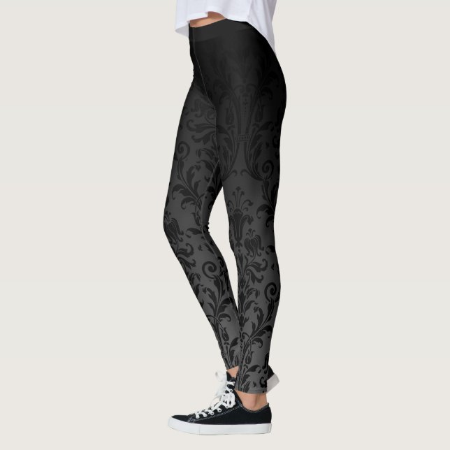 Schwarz Ombre Gradient Faltenbalg Damast Leggings (Links)