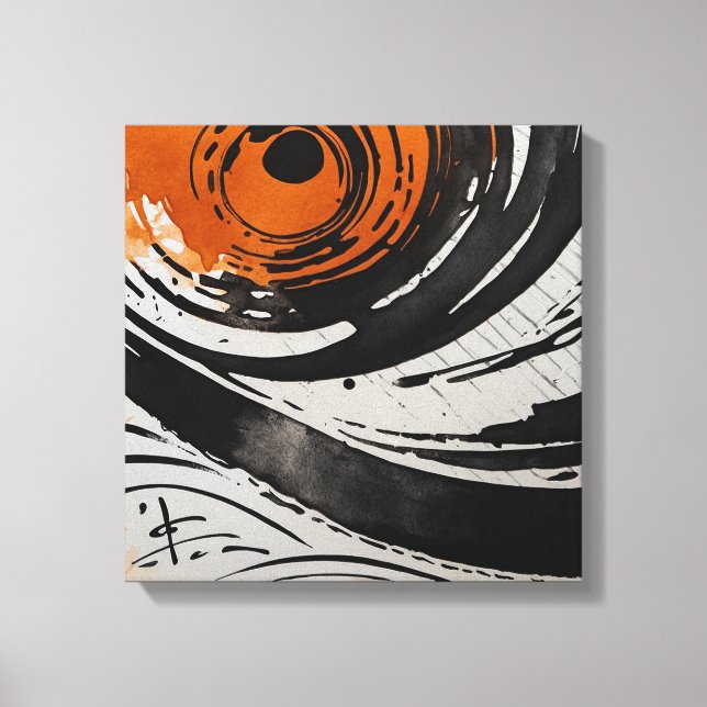Schwarz Orange Abstrakte Watercolor Wand Kunst (Vorderseite)