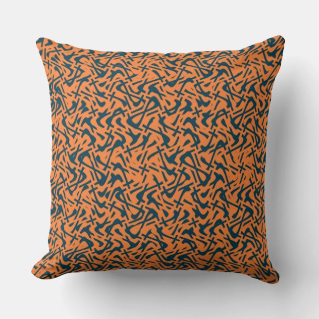 Schwarz-Orange-Abstraktes Doodle-Muster Kissen (Vorderseite)