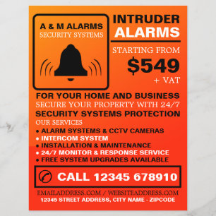 Schwarz-Orange-Alarmlogo, Sicherheitsalarmanlage Flyer
