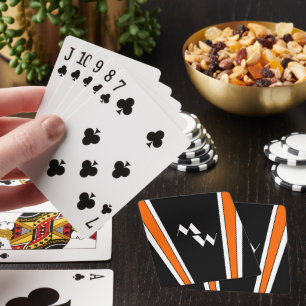 Schwarz-Orange Art Deco Design Mit Monogramm Spielkarten