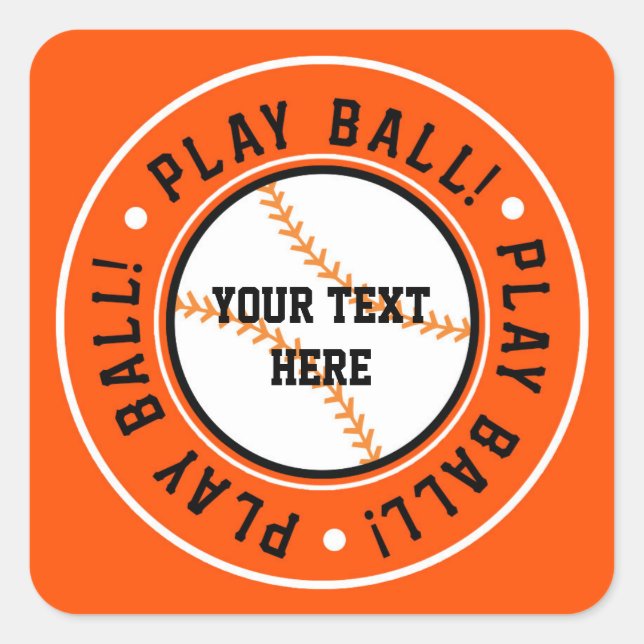 Schwarz-Orange-Baseball-BALL-Party-Sticker Quadratischer Aufkleber (Vorderseite)