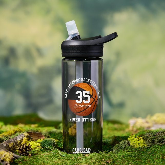 Schwarz-Orange Basketball-Team farbig Jungs Trinkflasche (Außenbereich)