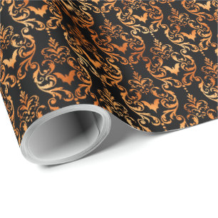 Schwarz-Orange-Bat-Toile Halloween Geschenkpapier