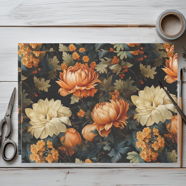 Schwarz-Orange-Blumen Seidenpapier (Elegant Fall Floral Tissue Paper for Wrapping and Decoupage)