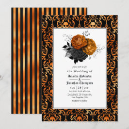 Schwarz-Orange-Blumengotik Einladung