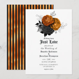 Schwarz-Orange-Blumengotik Einladung zur Hochzeit