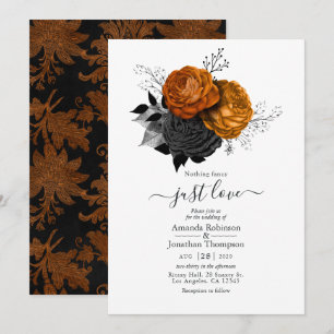 Schwarz-Orange-Blumengotik Einladung zur Hochzeit