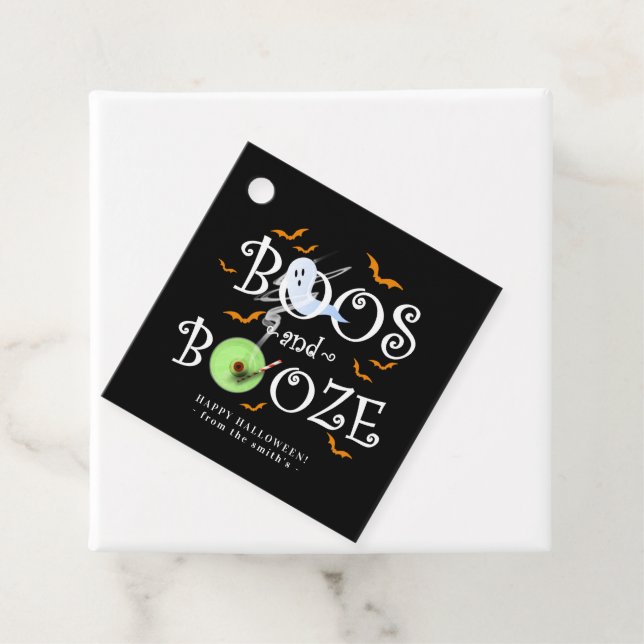 Schwarz & Orange Boos & Booze Halloween Geschenkanhänger (Beispiel)