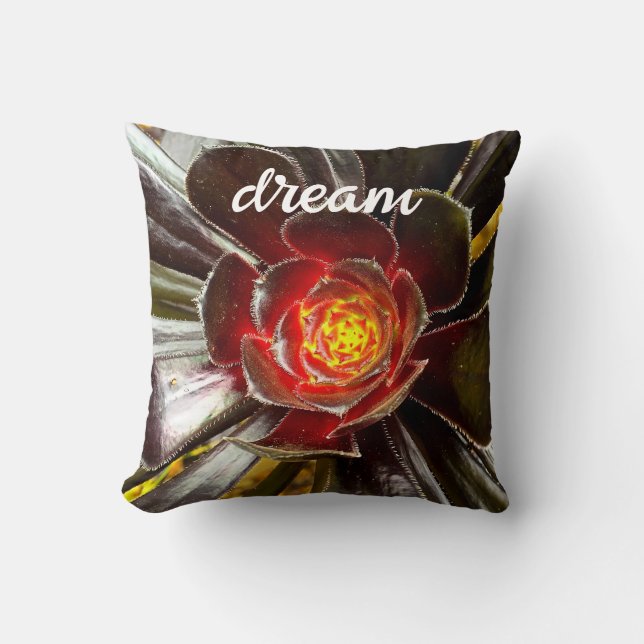 Schwarz Orange Cactus Foto Dream Quote Script fett Kissen (Vorderseite)