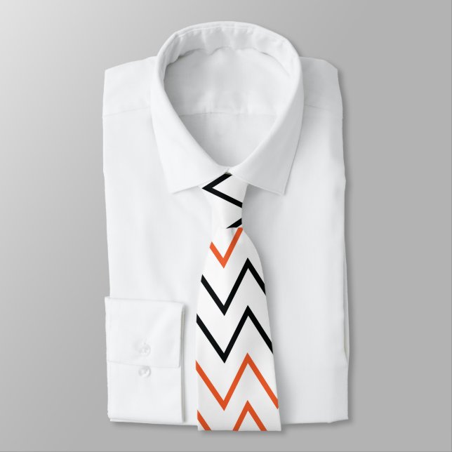 Schwarz Orange Chevron Zickzack Krawatte (Gebunden)