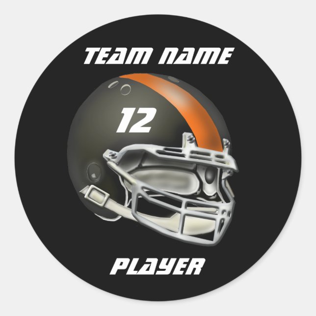 Schwarz-Orange-Fußball-Helm Runder Aufkleber (Vorderseite)