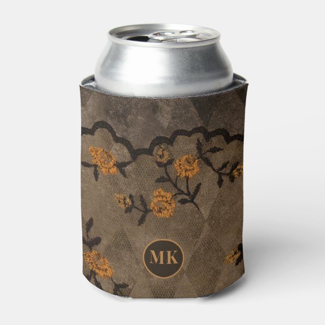 Schwarz-Orange-Gothic-Floral-Monogramm Dosenkühler (Kanne Vorderseite)