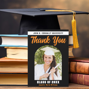 Schwarz-Orange-Graduate-Foto-Abschluss Dankeskarte
