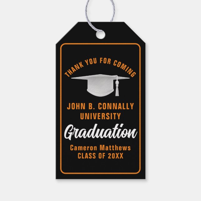 Schwarz-Orange-Graduierungspartei Personalisiert Geschenkanhänger (Vorderseite)