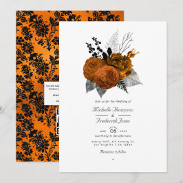 Schwarz-Orange Halloween-Floral QR-Code Hochzeit Einladung