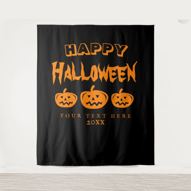 Schwarz-Orange-Halloween-Party Foto Hintergrund Wandteppich (Vorderseite)