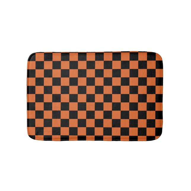 Schwarz-orange Halloween-Schachbrettmuster  Badematte (Vorderseite)