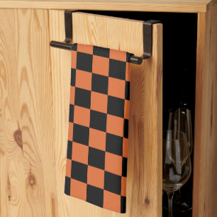 Schwarz-orange Halloween-Schachbrettmuster  Geschirrtuch