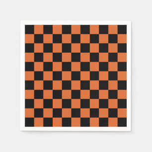 Schwarz-orange Halloween-Schachbrettmuster Serviette