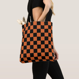 Schwarz-orange Halloween-Schachbrettmuster Tasche