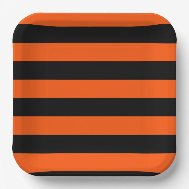 Schwarz-Orange-Halloween-Streifen Pappteller (Vorderseite)