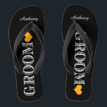 Schwarz/Orange Herzgroom Flip Flops<br><div class="desc">Spaß, maßgeschneiderte Hochzeitskippen</div>