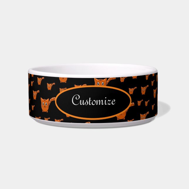 Schwarz & Orange Kitt Pattern Pet Napf (Vorderseite)