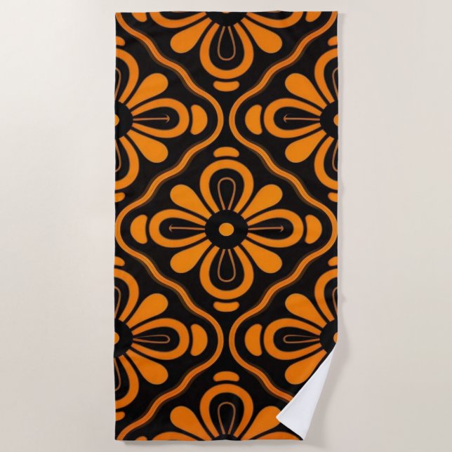Schwarz Orange magisches Muster Beach Handtuch (Vorderseite)