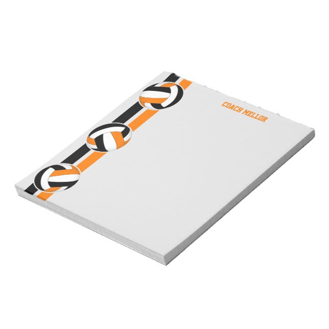 Schwarz-Orange-Mannschaft Farben Volleyball-Coach  Notizblock (Rotiert)