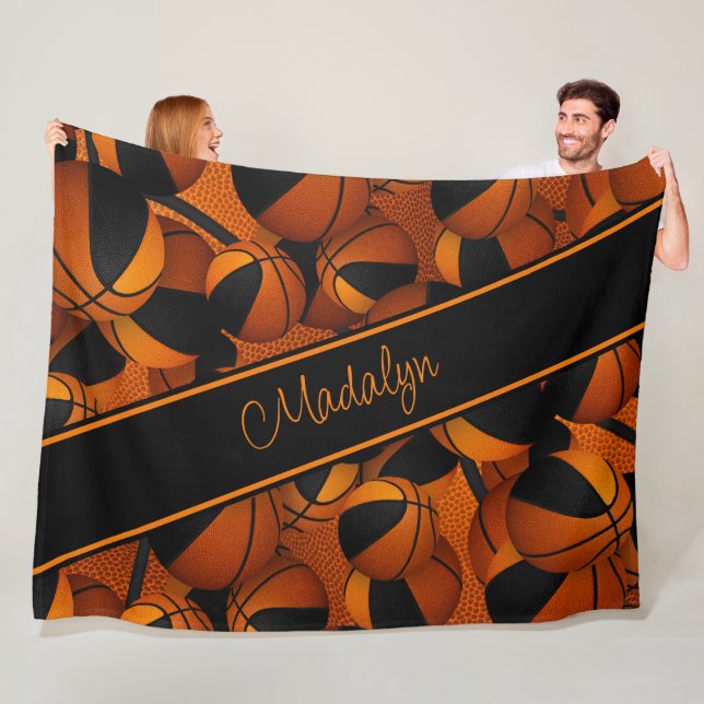 Schwarz-Orange-Mannschaftsfarben-Basketball Fleecedecke (Beispiel)