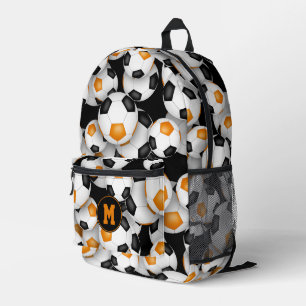 Schwarz-Orange Mannschaftsfarben Fußbälle Muster Bedruckter Rucksack